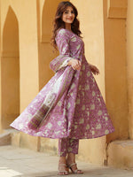 Thumbnail for Jyoti Fashion Lavender Rayon Printed Designer Kurta Set With Dupatta - Distacart