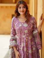 Thumbnail for Jyoti Fashion Lavender Rayon Printed Designer Kurta Set With Dupatta - Distacart