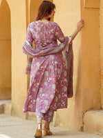 Thumbnail for Jyoti Fashion Lavender Rayon Printed Designer Kurta Set With Dupatta - Distacart