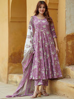 Thumbnail for Jyoti Fashion Lavender Rayon Printed Designer Kurta Set With Dupatta - Distacart