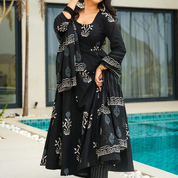 Jyoti Fashion Black Rayon Printed Designer Kurta Set With Dupatta - Distacart