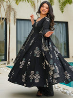 Thumbnail for Jyoti Fashion Black Rayon Printed Designer Kurta Set With Dupatta - Distacart