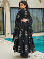 Thumbnail for Jyoti Fashion Black Rayon Printed Designer Kurta Set With Dupatta - Distacart