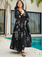 Thumbnail for Jyoti Fashion Black Rayon Printed Designer Kurta Set With Dupatta - Distacart