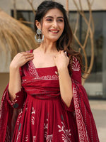 Thumbnail for Jyoti Fashion Maroon Rayon Printed Designer Kurta Set With Dupatta - Distacart