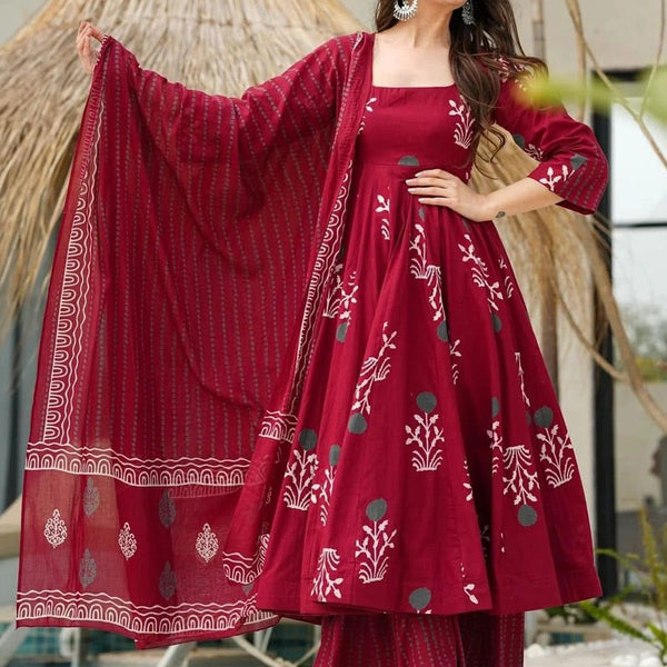 Jyoti Fashion Maroon Rayon Printed Designer Kurta Set With Dupatta - Distacart