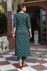 Thumbnail for Jyoti Fashion Bottle Green Rayon Printed Designer Kurta Set With Dupatta - Distacart
