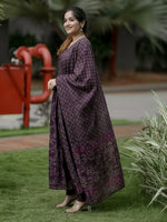 Thumbnail for Jyoti Fashion Wine Rayon Printed Designer Kurta Set With Dupatta - Distacart