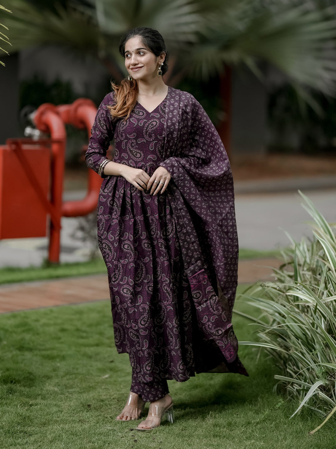 Jyoti Fashion Wine Rayon Printed Designer Kurta Set With Dupatta - Distacart