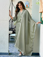 Thumbnail for Jyoti Fashion Pista Rayon Printed Designer Kurta Set With Dupatta - Distacart