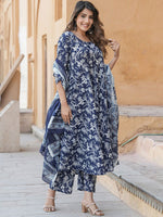Thumbnail for Jyoti Fashion Navy Blue Rayon Printed Designer Kurta Set With Dupatta - Distacart