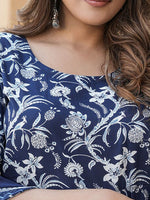 Thumbnail for Jyoti Fashion Navy Blue Rayon Printed Designer Kurta Set With Dupatta - Distacart
