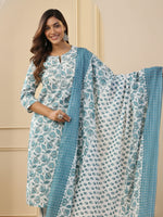 Thumbnail for Jyoti Fashion White Rayon Printed Designer Kurta Set With Dupatta - Distacart