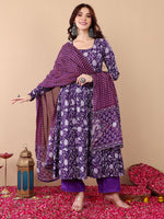 Thumbnail for Jyoti Fashion Purple Rayon Printed Designer Kurta Set With Dupatta - Distacart