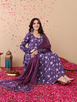 Thumbnail for Jyoti Fashion Purple Rayon Printed Designer Kurta Set With Dupatta - Distacart
