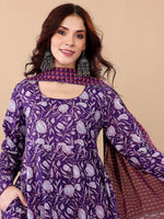 Thumbnail for Jyoti Fashion Purple Rayon Printed Designer Kurta Set With Dupatta - Distacart