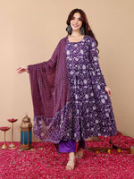 Thumbnail for Jyoti Fashion Purple Rayon Printed Designer Kurta Set With Dupatta - Distacart