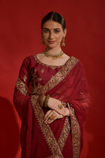 Thumbnail for Jyoti Fashion Women's Maroon Sequence Coding Embroidery Georgette Saree with Blouse - Distacart
