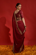 Thumbnail for Jyoti Fashion Women's Maroon Sequence Coding Embroidery Georgette Saree with Blouse - Distacart