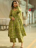 Thumbnail for Jyoti Fashion Parrot Rayon Printed Designer Kurta Set With Dupatta - Distacart