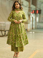 Thumbnail for Jyoti Fashion Parrot Rayon Printed Designer Kurta Set With Dupatta - Distacart