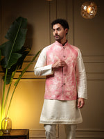 Thumbnail for Jyoti Fashion Men's Pink Slub Silk Jacquard 3D Weaving Kurta Set with Koti - Distacart