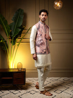 Thumbnail for Jyoti Fashion Men's Wine Slub Silk Jacquard 3D Weaving Kurta Set with Koti - Distacart