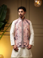 Thumbnail for Jyoti Fashion Men's Wine Slub Silk Jacquard 3D Weaving Kurta Set with Koti - Distacart