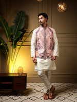 Thumbnail for Jyoti Fashion Men's Wine Slub Silk Jacquard 3D Weaving Kurta Set with Koti - Distacart