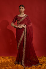 Thumbnail for Jyoti Fashion Women's Maroon Sequence Coding Embroidery Georgette Saree with Blouse - Distacart