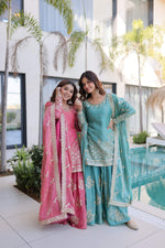 Thumbnail for Jyoti Fashion Pink Fendy Crush Embroidered Designer Combo Sharara & Sets - Distacart
