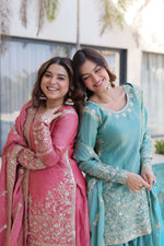 Thumbnail for Jyoti Fashion Pink Fendy Crush Embroidered Designer Combo Sharara & Sets - Distacart