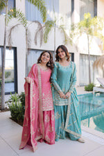 Thumbnail for Jyoti Fashion Pink Fendy Crush Embroidered Designer Combo Sharara & Sets - Distacart