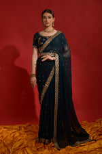 Thumbnail for Jyoti Fashion Women's Morpich Sequence Coding Embroidery Georgette Saree with Blouse - Distacart