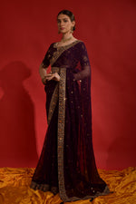 Thumbnail for Jyoti Fashion Women's Wine Sequence Coding Embroidery Georgette Saree with Blouse - Distacart