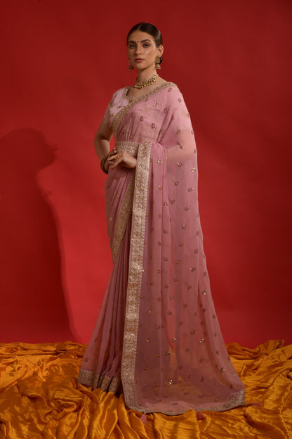 Jyoti Fashion Women's Peach Sequence Coding Embroidery Georgette Saree with Blouse - Distacart