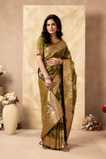 Thumbnail for Jyoti Fashion Women's Mehendi Silk Zari Woven Saree with Blouse - Distacart