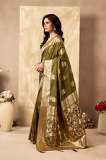 Thumbnail for Jyoti Fashion Women's Mehendi Silk Zari Woven Saree with Blouse - Distacart