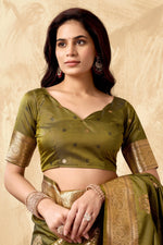Thumbnail for Jyoti Fashion Women's Mehendi Silk Zari Woven Saree with Blouse - Distacart