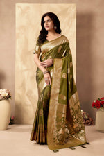 Thumbnail for Jyoti Fashion Women's Mehendi Silk Zari Woven Saree with Blouse - Distacart