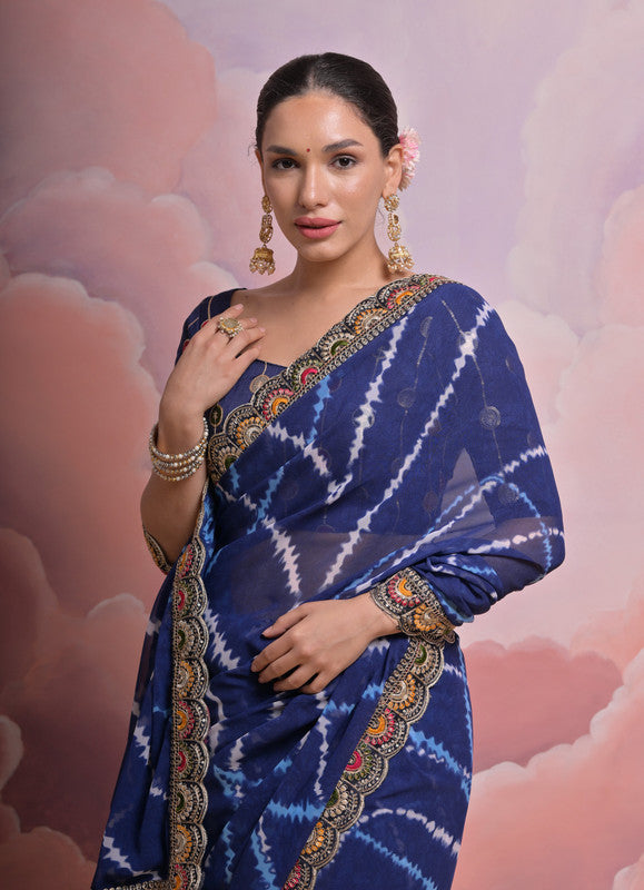 Jyoti Fashion Women's Blue Coding Sequence Georgette Saree with Blouse - Distacart