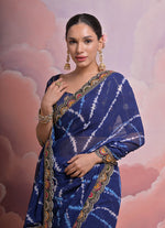Thumbnail for Jyoti Fashion Women's Blue Coding Sequence Georgette Saree with Blouse - Distacart
