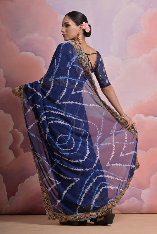 Jyoti Fashion Women's Blue Coding Sequence Georgette Saree with Blouse - Distacart