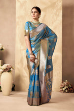 Thumbnail for Jyoti Fashion Women's Sky Blue Silk Zari Woven Saree with Blouse - Distacart