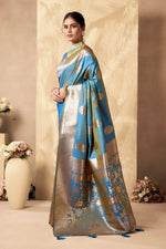 Thumbnail for Jyoti Fashion Women's Sky Blue Silk Zari Woven Saree with Blouse - Distacart
