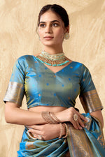 Thumbnail for Jyoti Fashion Women's Sky Blue Silk Zari Woven Saree with Blouse - Distacart