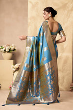 Thumbnail for Jyoti Fashion Women's Sky Blue Silk Zari Woven Saree with Blouse - Distacart