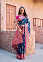 Thumbnail for Jyoti Fashion Women's Navy Blue Silk Zari Woven Saree with Blouse - Distacart