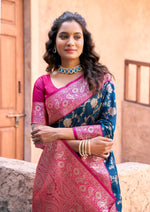 Thumbnail for Jyoti Fashion Women's Navy Blue Silk Zari Woven Saree with Blouse - Distacart