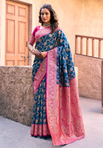 Thumbnail for Jyoti Fashion Women's Navy Blue Silk Zari Woven Saree with Blouse - Distacart